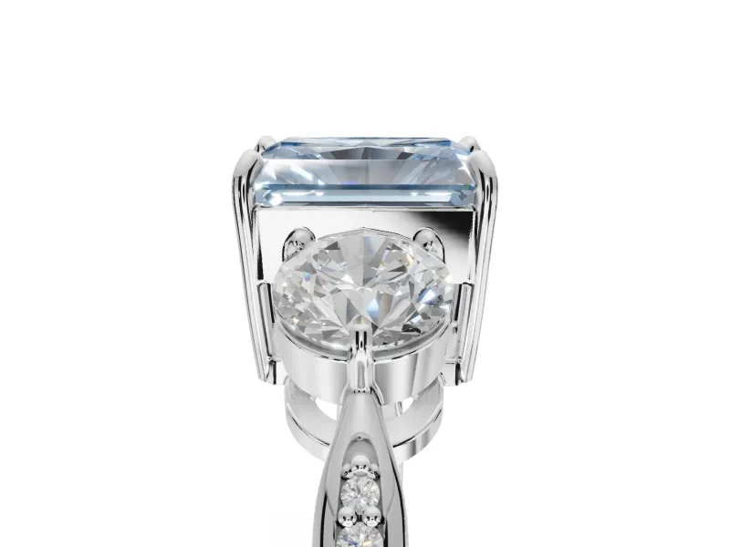 Radiant Cut Three Stone Engagement Ring Setting for a Fancy Blue Lab-Grown Diamond | Tapered Pave Band | Sterling Silver