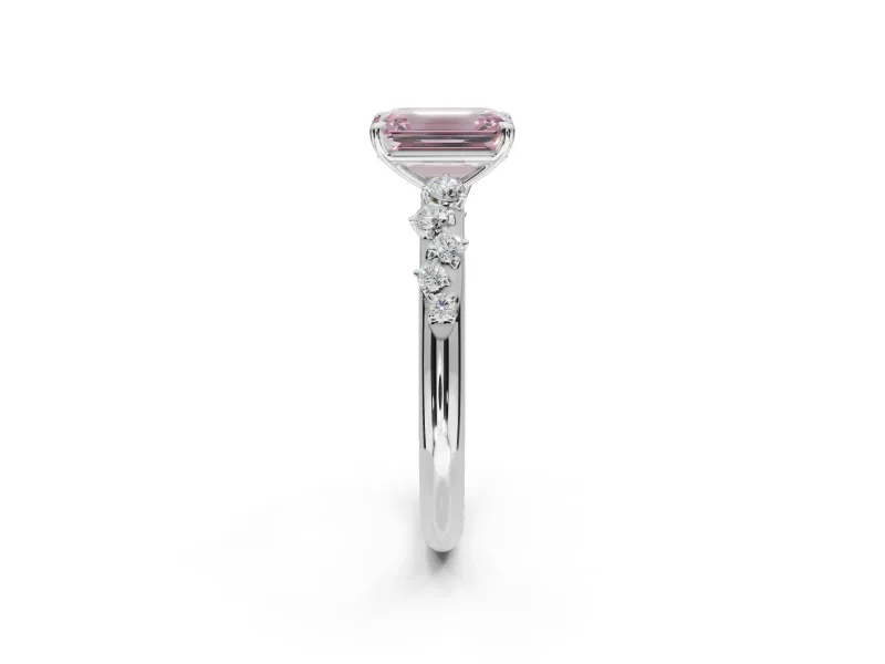 Emerald Cut Graduated Solitaire Engagement Ring Setting for a Fancy Pink Lab-Grown Diamond | Platinum