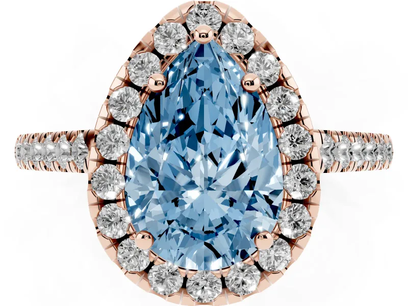 Pear-Shaped Raised Halo Engagement Ring Setting for a Fancy Blue Lab-Grown Diamond | Rose Gold