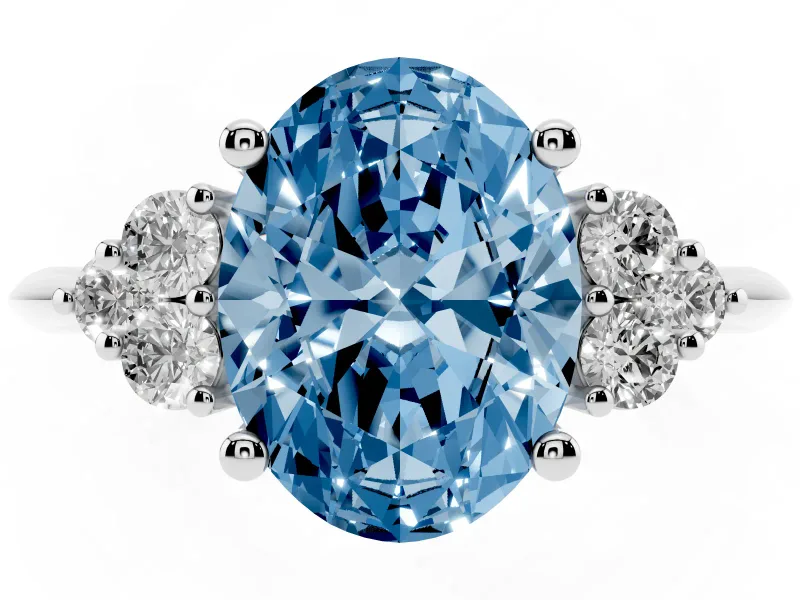 Oval Cluster Accent Engagement Ring Setting for a Fancy Blue Lab-Grown Diamond | White Gold