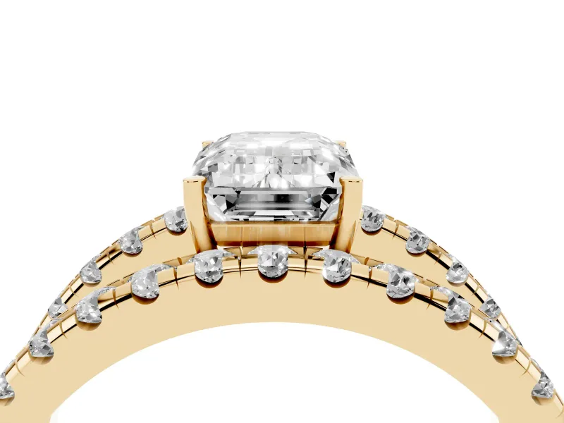 Emerald Cut Wide Open Split Shank Engagement Ring Setting | Pavé Strands | Yellow Gold