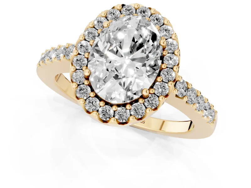 Oval Halo Engagement Ring Setting | Single Row Pavé Band | Yellow Gold