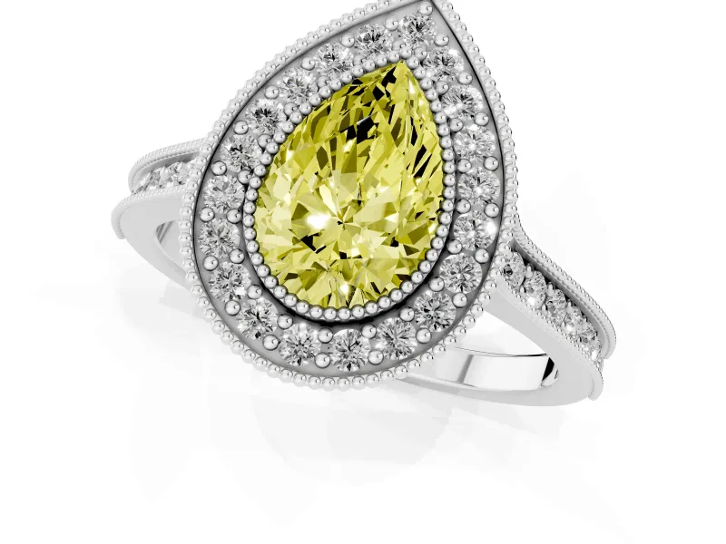 Pear-Shaped Halo Engagement Ring Setting for a Fancy Yellow Lab-Grown Diamond | Sterling Silver - Design NV-24721
