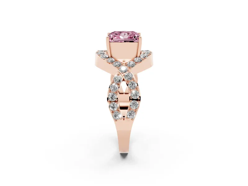 Princess Cut Infinity Twist Engagement Ring Setting for a Fancy Pink Lab-Grown Diamond | Rose Gold