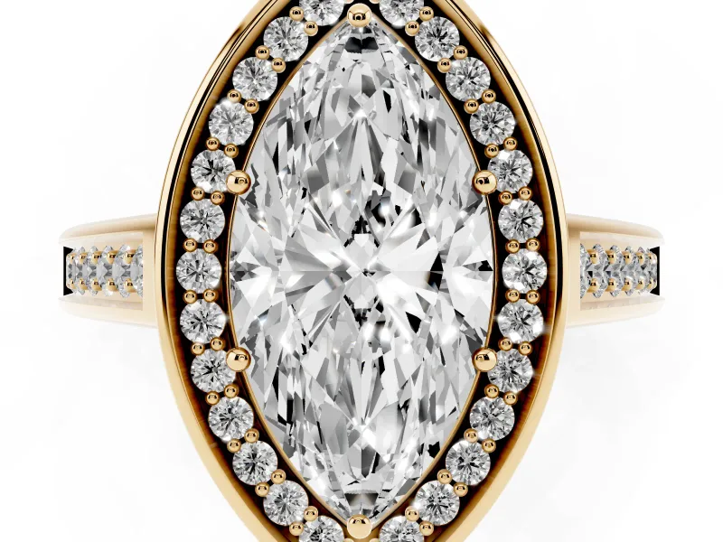 Marquise Halo Engagement Ring Setting | Polished Outer Rim | Yellow Gold