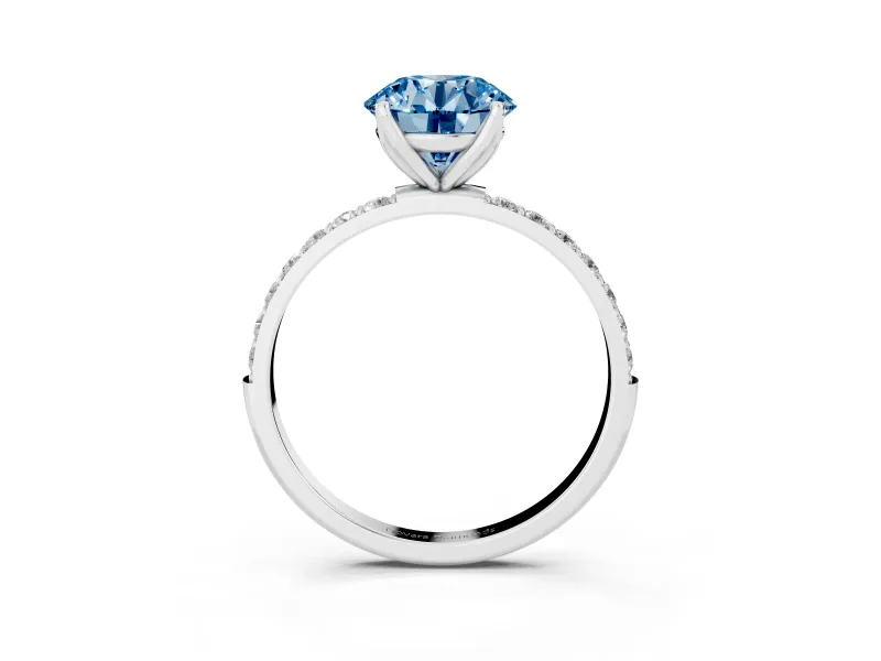 Round Pave Engagement Ring Setting for a Fancy Blue Lab-Grown Diamond | Slim Band | Platinum