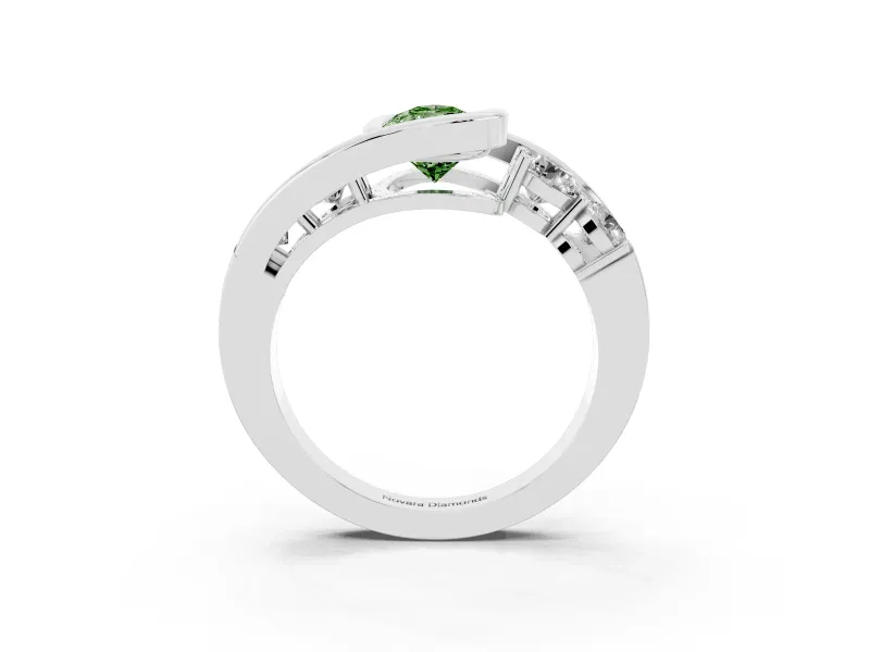 Fancy Green Pear Cut Diamond Bezel Bypass Ring Set in Platinum with Round Accents