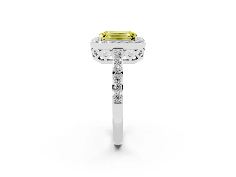 Emerald Cut Halo Engagement Ring Setting for a Fancy Yellow Lab-Grown Diamond | Sterling Silver - Design NV-24751
