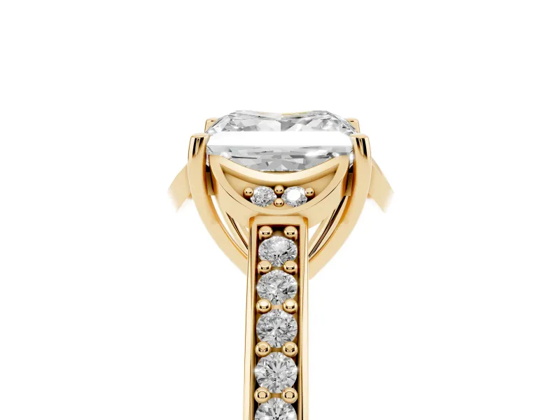 Princess Cut Floral Pavé Engagement Ring Setting | Petal Accents | Yellow Gold