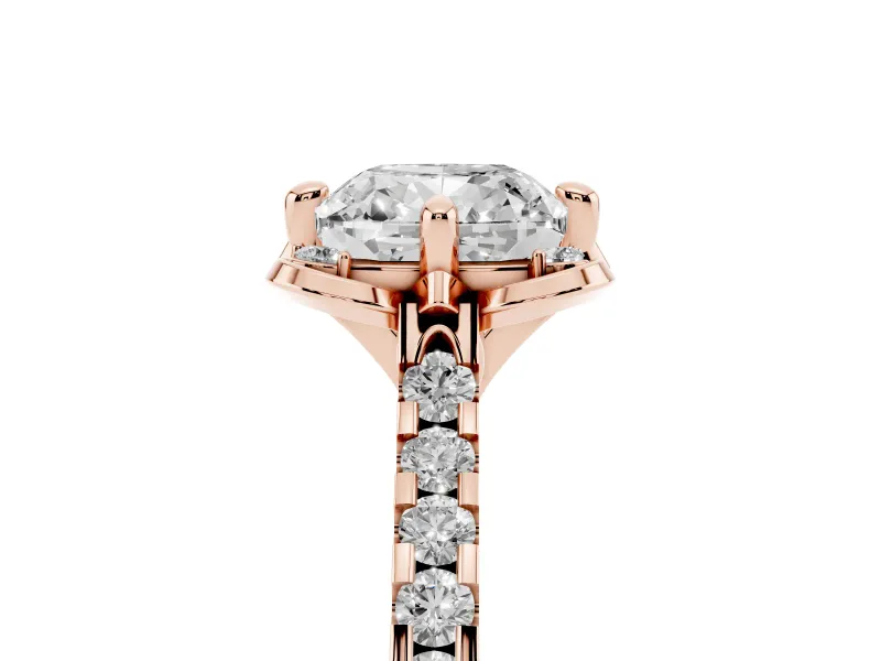 Cushion Cut Floral Petal Engagement Ring Setting | Petal Accents | Rose Gold
