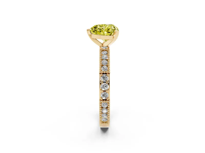 Heart-Shaped Vintage Pavé Engagement Ring Setting for a Fancy Yellow Lab-Grown Diamond | Yellow Gold