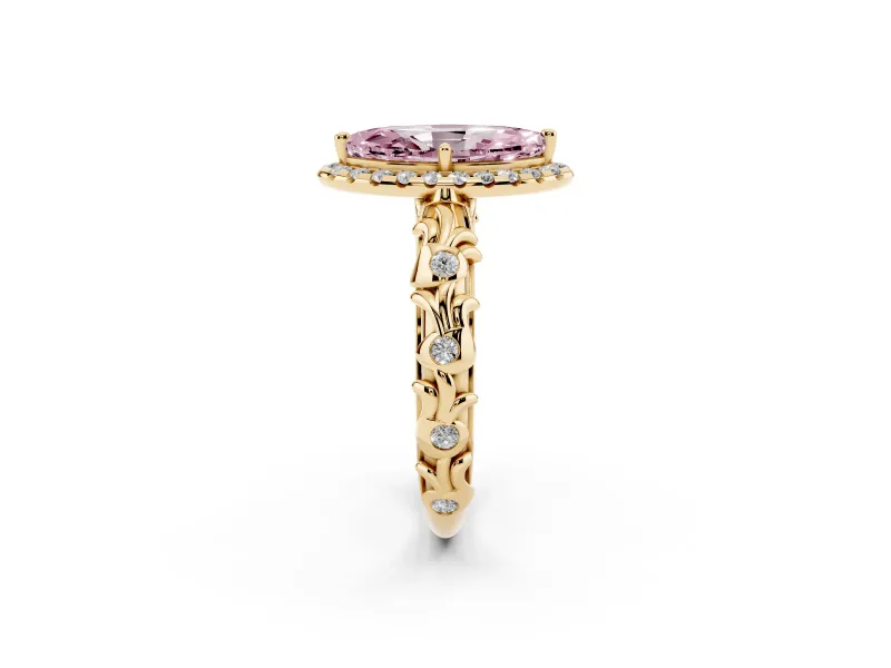 Marquise Leaf Halo Engagement Ring Setting for a Fancy Pink Lab-Grown Diamond | Yellow Gold