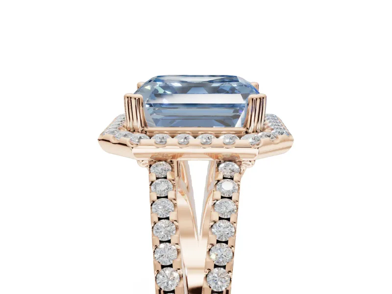 Asscher Cut Halo Split Shank Engagement Ring Setting for a Fancy Blue Lab-Grown Diamond | Pavé Shoulders | Rose Gold