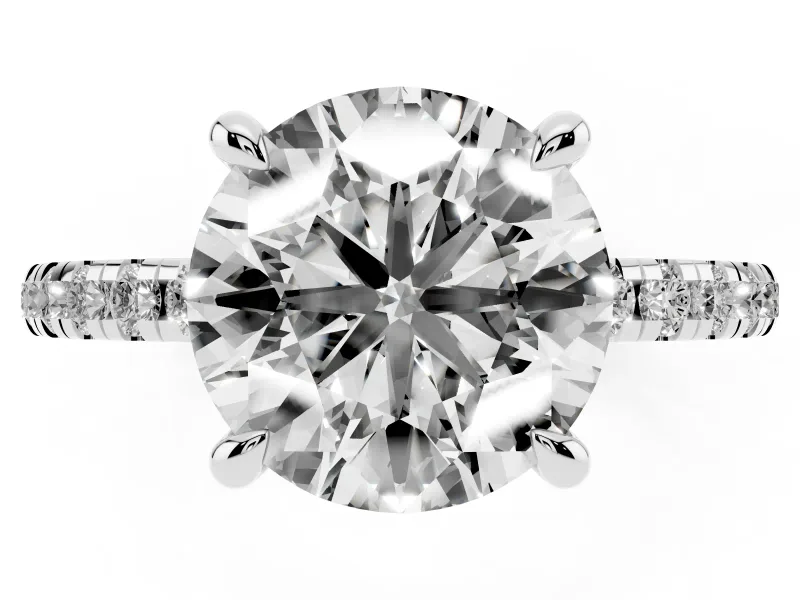 Round Petite Pavé Solitaire Engagement Ring Setting | Slim Band | Platinum