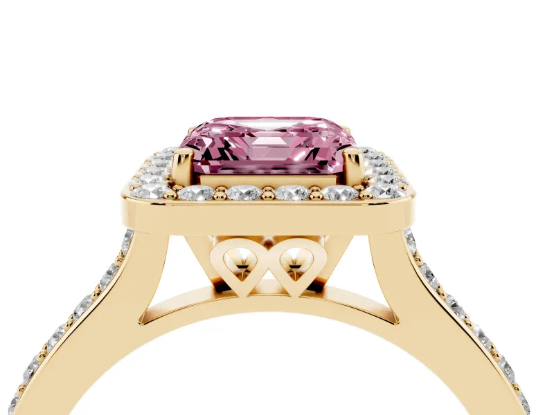 Asscher Cut Halo Engagement Ring Setting for a Fancy Pink Lab-Grown Diamond | Yellow Gold - Design NV-24729