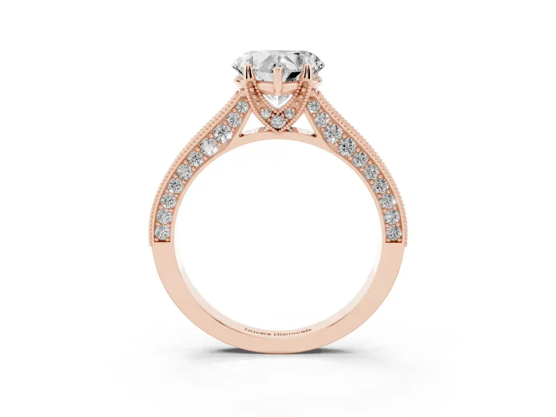 Heart-Shaped Vintage Hidden Halo Engagement Ring Setting | Milgrain Pave Band | Rose Gold