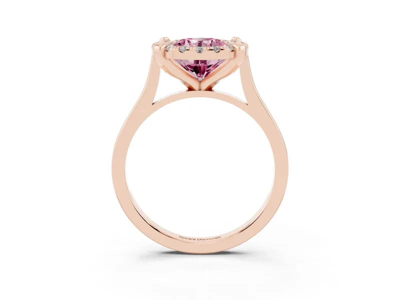 Round Halo Engagement Ring Setting for a Fancy Pink Lab-Grown Diamond | Claw Corners | Rose Gold
