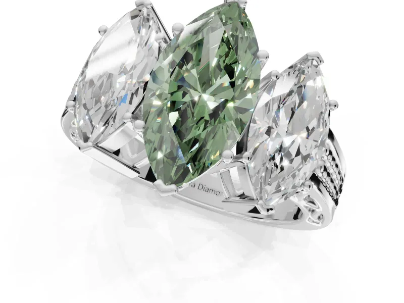 Marquise Three Stone Engagement Ring Setting for a Fancy Green Lab-Grown Diamond | Beaded Shoulders | Platinum