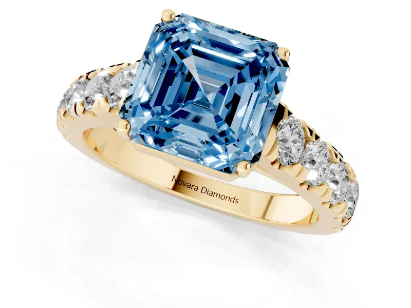 Asscher Cut Engagement Ring Setting for a Fancy Blue Lab-Grown Diamond | Yellow Gold - Design NV-24643