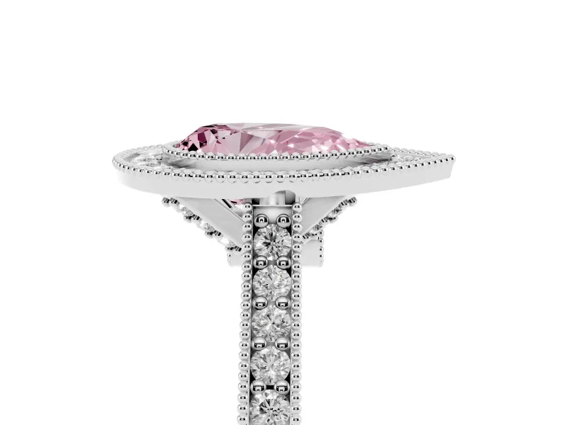 Pear-Shaped Vintage Milgrain Halo Engagement Ring Setting for a Fancy Pink Lab-Grown Diamond | Bezel Head | Platinum