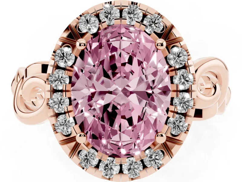 Oval Filigree Halo Engagement Ring Setting for a Fancy Pink Lab-Grown Diamond | Rose Gold