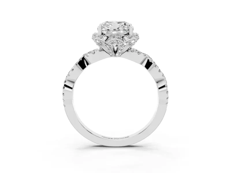 Cushion Cut Diamond Halo Twist Band Solitaire Ring Set in Silver with Prong-Set Center Stone