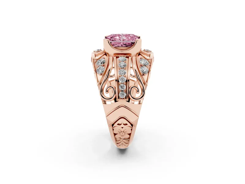 Radiant Cut Art Deco Engagement Ring Setting for a Fancy Pink Lab-Grown Diamond | Rose Gold