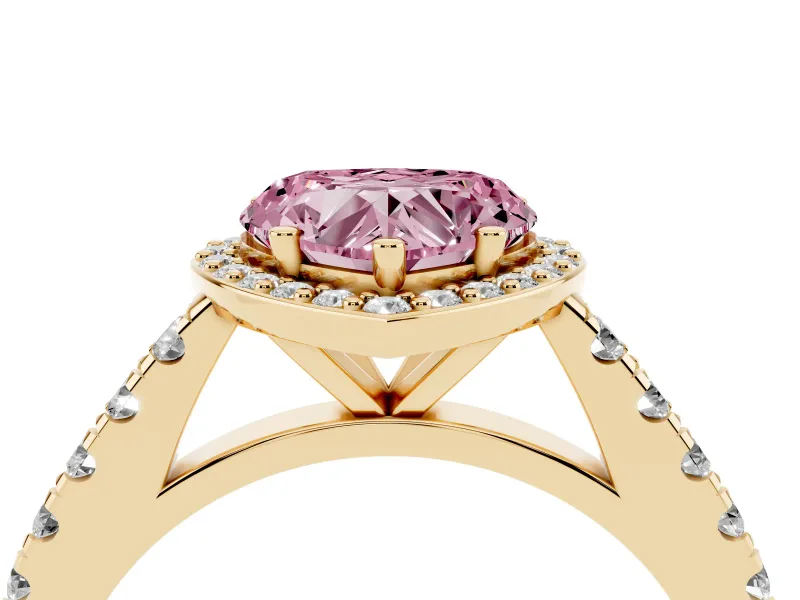 Heart-Shaped Halo Pavé Engagement Ring Setting for a Fancy Pink Lab-Grown Diamond | Yellow Gold