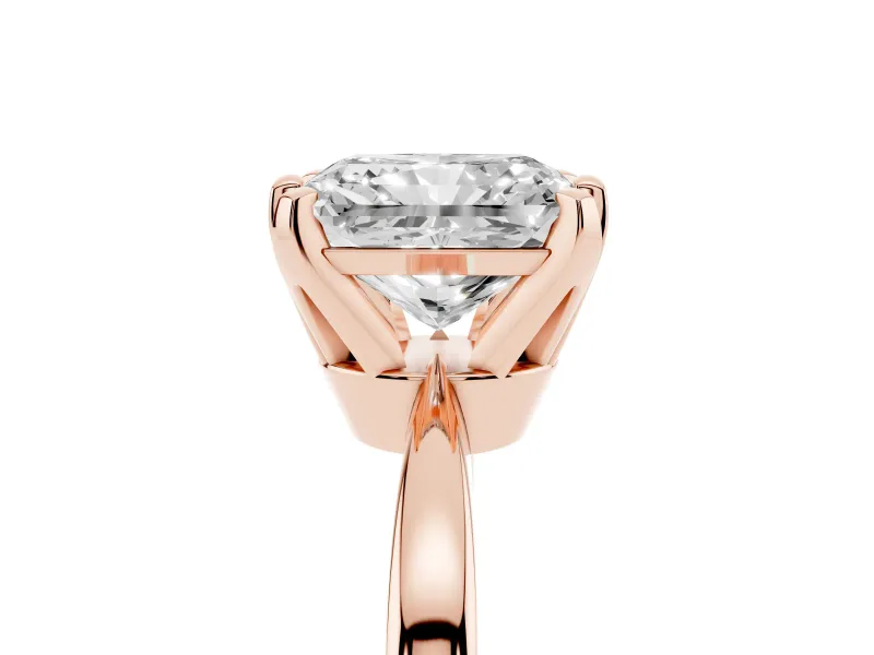 Radiant Cut Tapered Solitaire Engagement Ring Setting | Claw Prong Head | Rose Gold