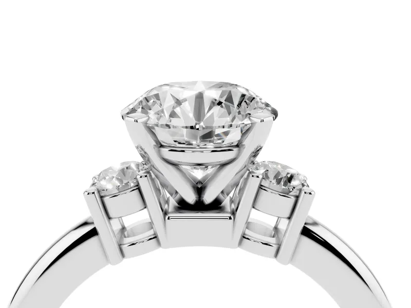 Round Three Stone Engagement Ring Setting | Round Side Stones | White Gold