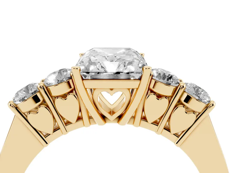 Radiant Cut Close Set Five Stone Engagement Ring Setting | Yellow Gold