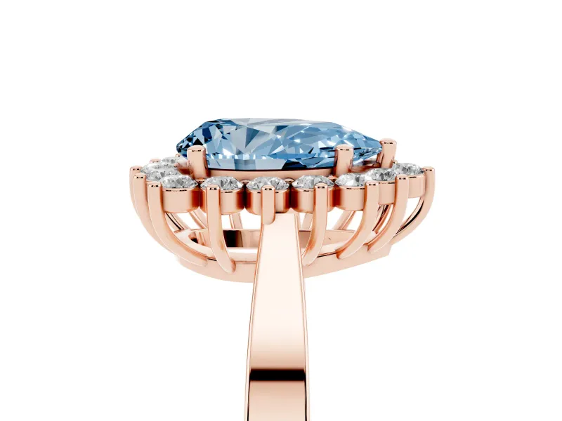 Pear-Shaped Scalloped Halo Engagement Ring Setting for a Fancy Blue Lab-Grown Diamond | Rose Gold