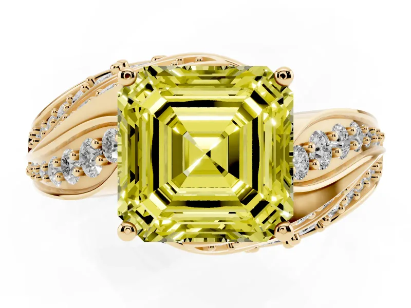 Asscher Cut Bypass Pavé Engagement Ring Setting for a Fancy Yellow Lab-Grown Diamond | Graduated Pavé | Yellow Gold