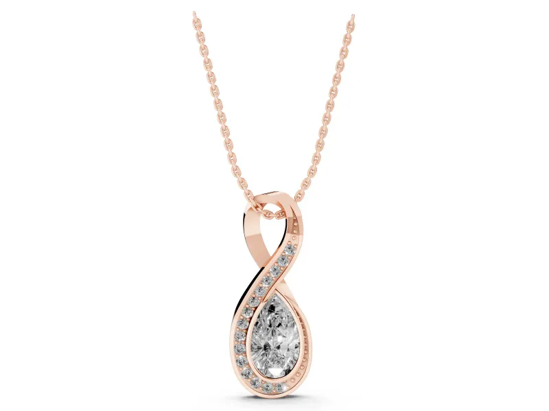 Pear-Shaped Lab-Grown Diamond Pavé Infinity Pendant Necklace | Bezel-Set Pear | Rose Gold