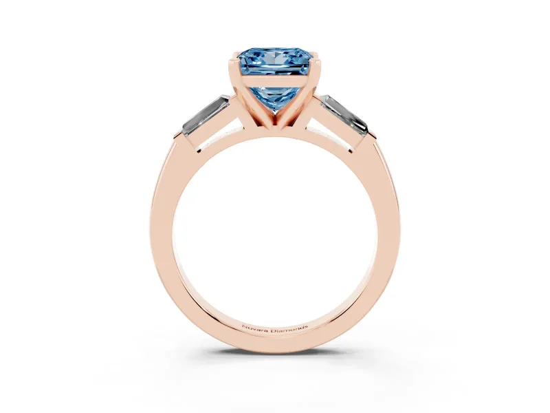 Princess Cut Baguette Engagement Ring Setting for a Fancy Blue Lab-Grown Diamond | Rose Gold