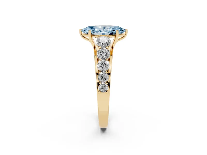 Marquise Graduated Side Stone Engagement Ring Setting for a Fancy Blue Lab-Grown Diamond | Flat Top Band | Yellow Gold