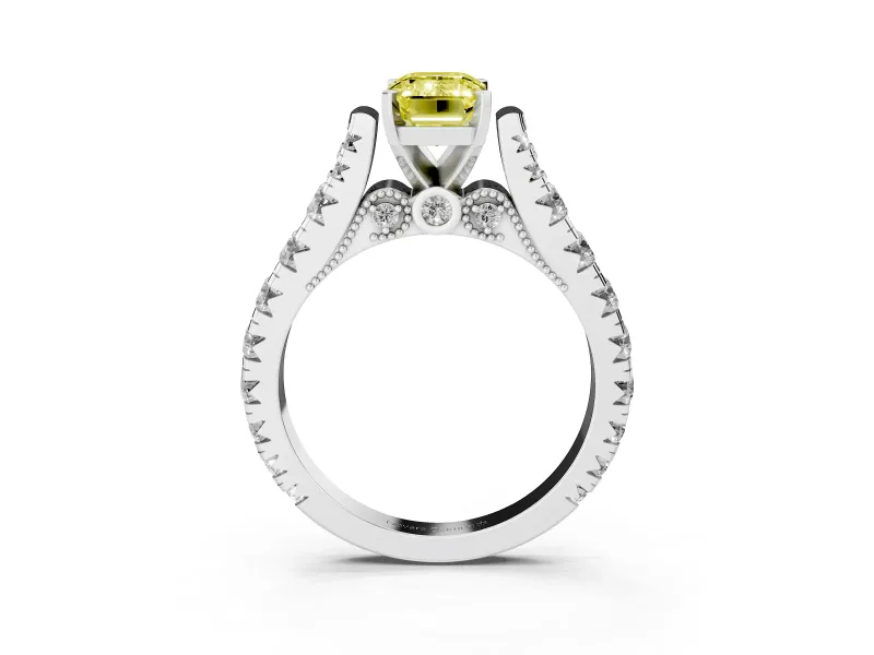 Emerald Cut Graduated Cathedral Engagement Ring Setting for a Fancy Yellow Lab-Grown Diamond | Side Stones | Platinum