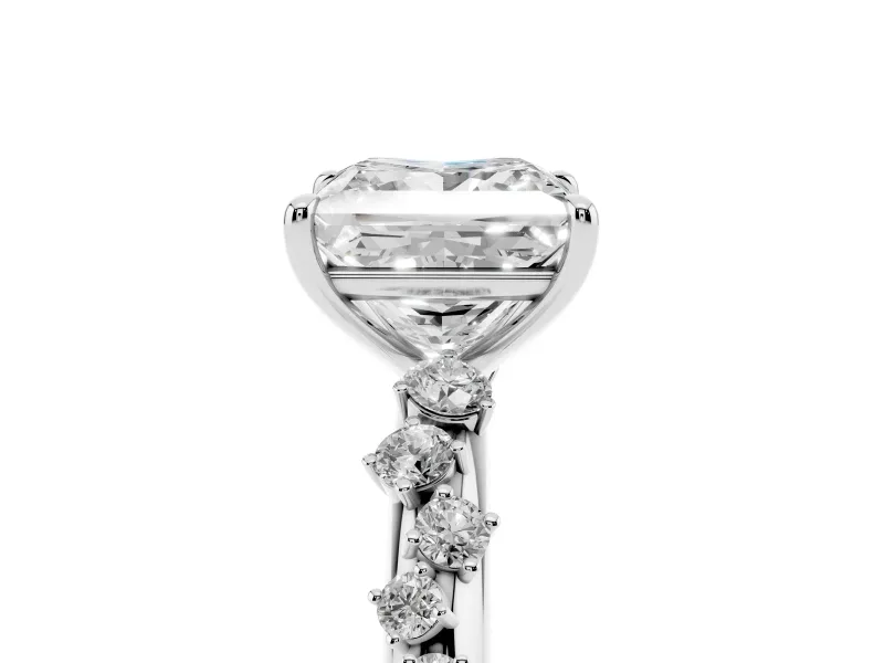 Princess Cut Solitaire Engagement Ring Setting | Graduated Scattered Accents | White Gold