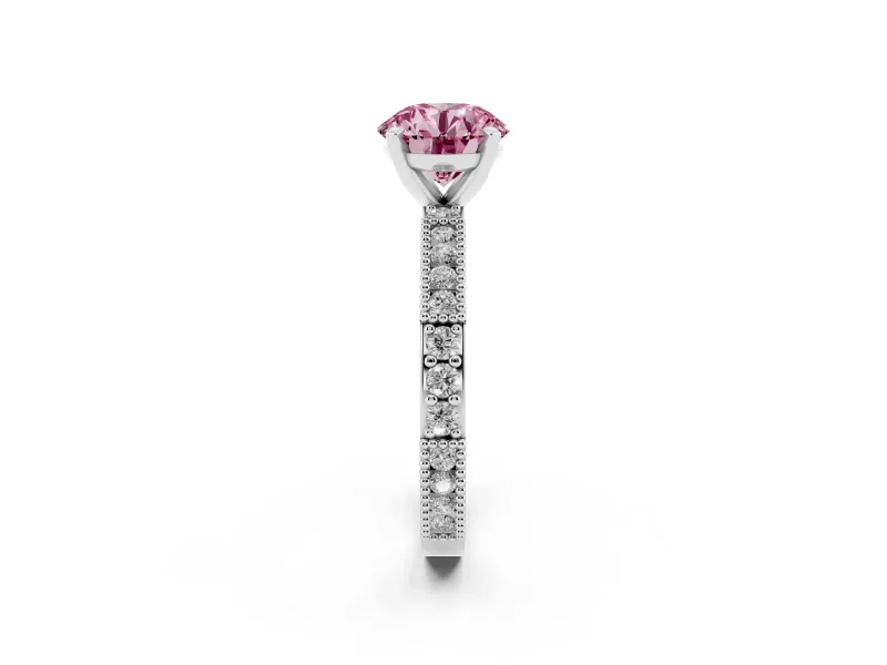 Round Vintage Pavé Engagement Ring Setting for a Fancy Pink Lab-Grown Diamond | White Gold