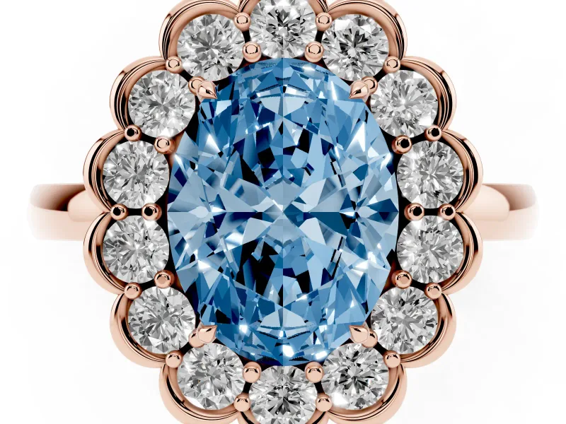 Oval Scalloped Cluster Halo Engagement Ring Setting for a Fancy Blue Lab-Grown Diamond | Plain Band | Rose Gold