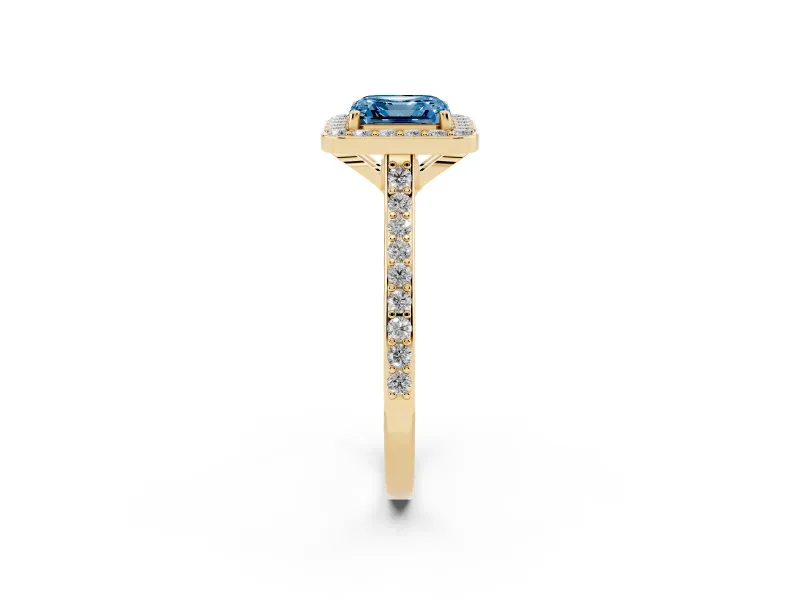 Asscher Cut Halo Engagement Ring Setting for a Fancy Blue Lab-Grown Diamond | Yellow Gold - Design NV-24729