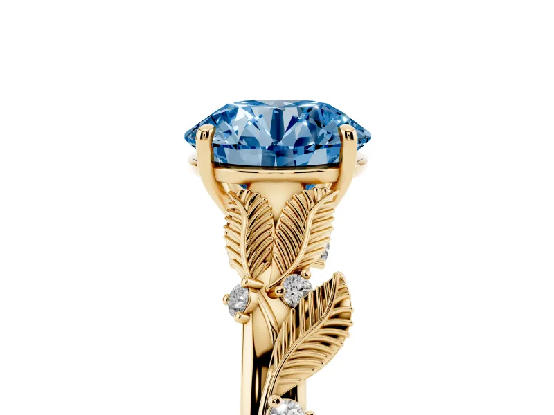 Round Leaf Solitaire Engagement Ring Setting for a Fancy Blue Lab-Grown Diamond | Yellow Gold