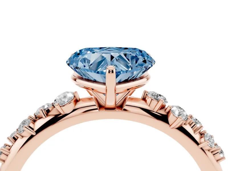 Heart-Shaped Graduated Solitaire Engagement Ring Setting for a Fancy Blue Lab-Grown Diamond | Rose Gold