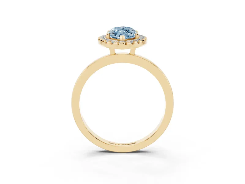 Marquise Thin Halo Engagement Ring Setting for a Fancy Blue Lab-Grown Diamond | Plain Polished Band | Yellow Gold