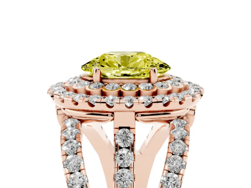 Oval Double Halo Split Shank Engagement Ring Setting for a Fancy Yellow Lab-Grown Diamond | Pave Strands | Rose Gold