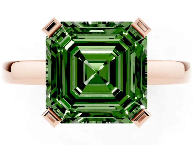 Asscher Cut Solitaire Engagement Ring Setting for a Fancy Green Lab-Grown Diamond | Flat Tab Prongs | Rose Gold