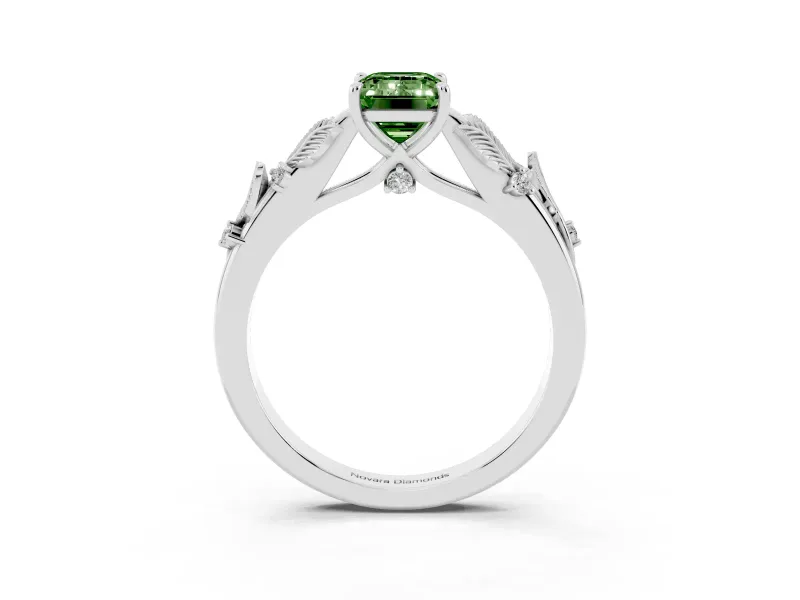 Emerald Cut Leaf Solitaire Engagement Ring Setting for a Fancy Green Lab-Grown Diamond | Platinum