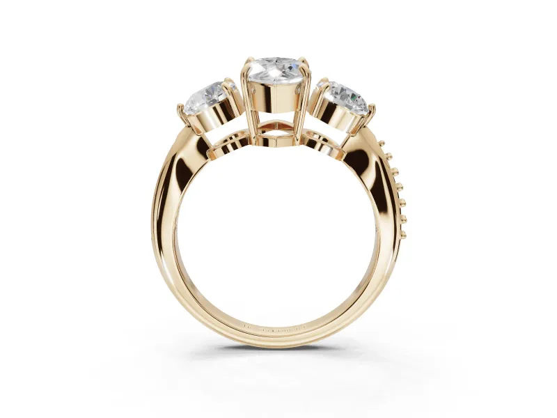 Marquise Three Stone Engagement Ring Setting | Tapered Pave Band | Yellow Gold