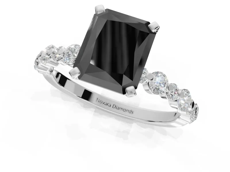 Radiant Cut Pavé Engagement Ring Setting for a Black Center | Alternating Accents | Platinum