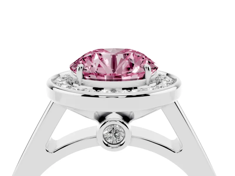 Round Rimmed Halo Engagement Ring Setting for a Fancy Pink Lab-Grown Diamond | Sterling Silver